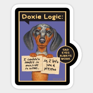 Cute Doxie Dog on Dappled Dachshund Holding Signs tee Sticker